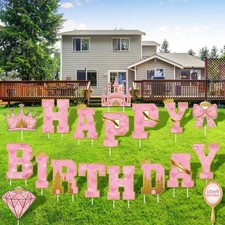 18 Pcs Happy Yard Signs with Stakes Decorations Themed Party Decorations Outd...