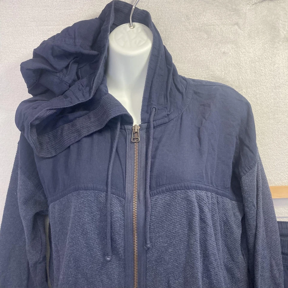 Roots Waffle Knit Tracksuit Set Womens Medium Blue Cotton Hoodie Jogger Pants - Image 4 of 4