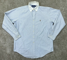 Polo Ralph Lauren Shirt Men's 16 34/35 Blue White Striped Yarmouth Oxford