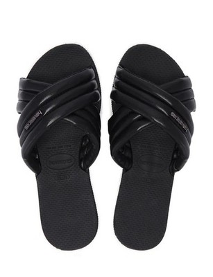 New HAVAIANAS You NYC Sz 7/8 W 37/38 EU Sandals Black Puffy Cross Slides NWT