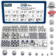348-Piece SAE  Metric Nylon Insert Lock Nuts Set - 304 Stainless Steel