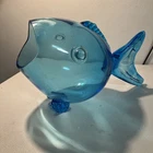 Rare Vintage Blenko Blue Fish Bowl Glass Very Nice