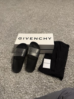Pre Owned Givenchy Slides Women's Size 38 Made In Italy Black and Clear Sandals