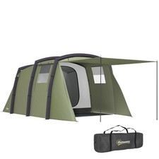 Outsunny Inflatable 3-4 Man Tunnel Tent w/ Pump, Living Area, Olive Green