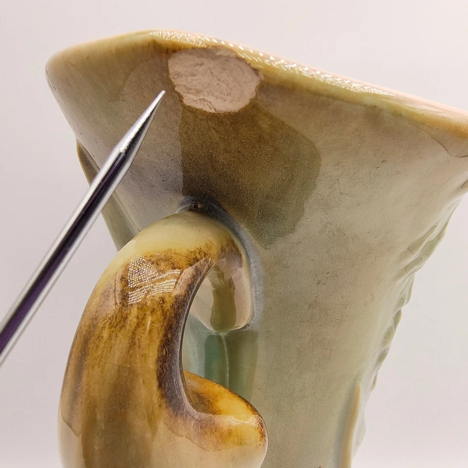 Vintage Rumrill Pottery Art Deco Trophy Vase Flower Relief Design 9.5" *READ* - Image 3 of 4