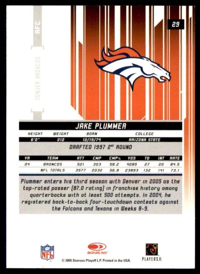 2006 Donruss Rookies & Stars Jake Plummer Denver Broncos #29 - Image 2 of 2