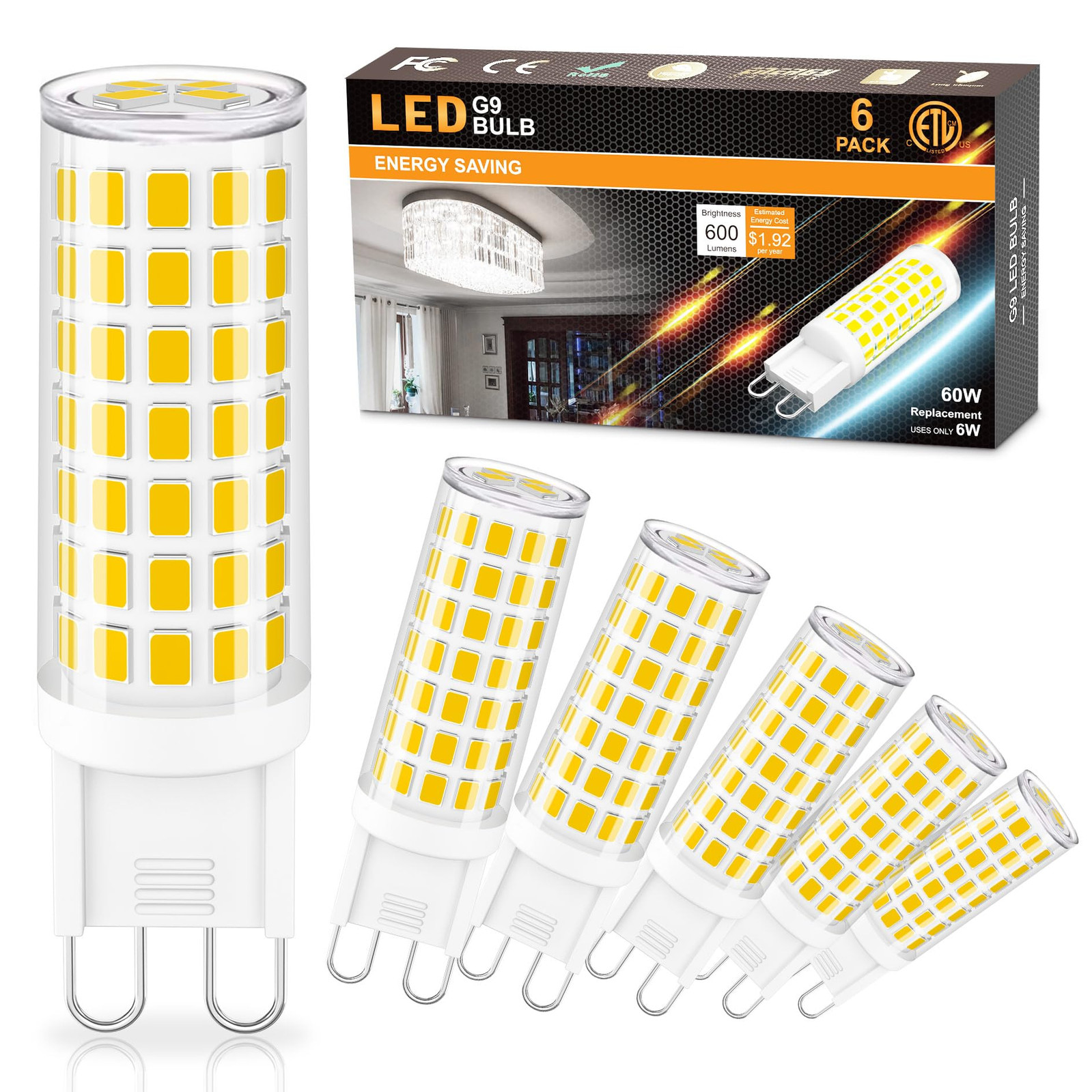 G9 LED Bulb 3000K Warm White, 40 Watt Halogen Equivalent G9 Light Bulb, G9 Bi...