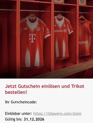 FC BAYERN München Store  100  Gutschein - schneller Versand per Mail!
