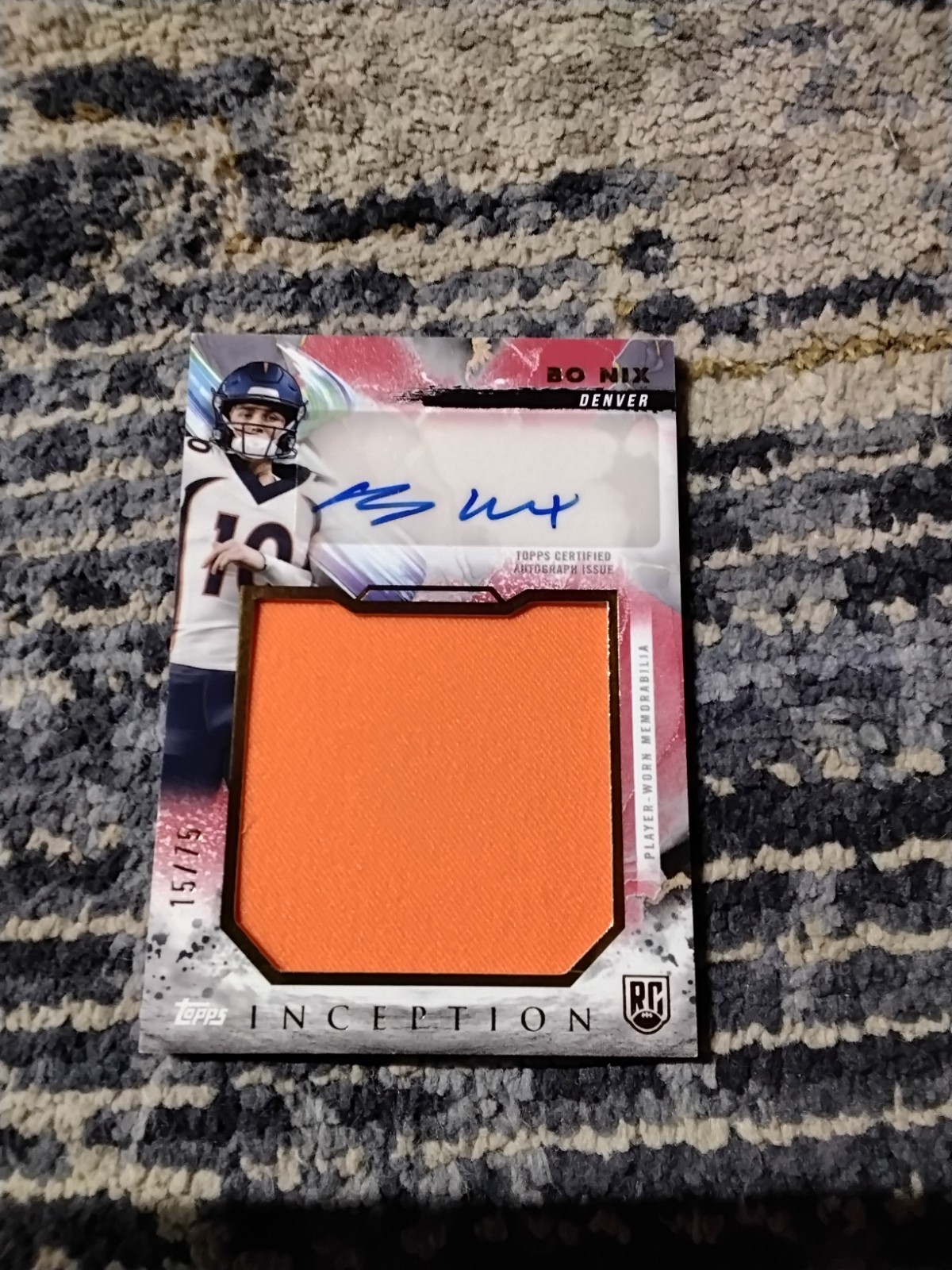 Bo Nix 2024 Topps Inception RJRA-BN Red RC Rookie Jumbo Patch Relic Auto 15/75