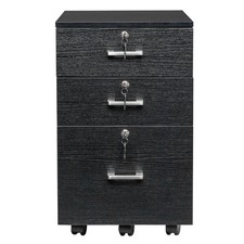 Black Wood Grain Density Board Three Drawers Wooden Filing Cabinet