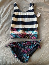 Gap Kids Girls Size Medium 8 Tankini 2 PC Swimsuit Stripes Flowers NWT