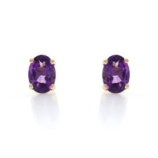 Yellow Gold Amethyst Stud Earrings - 14k Oval 1.70ctw