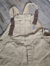 Carhartt Men's Overalls Vintage Double Knee Bibs Tan Distressed Workwear Large