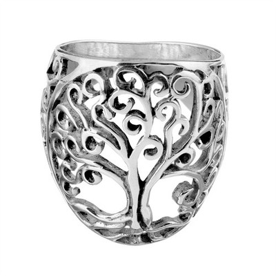 81stgeneration Sterling Silber Breit Filigran Gemustert Baum des Lebens Ring