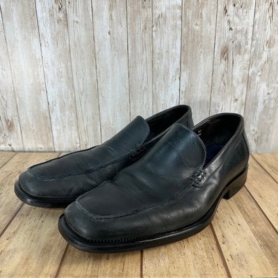 Johnston & Murphy Loafers Mens 9.5 M Grey Leather Square Toe Dress Shoes Italy