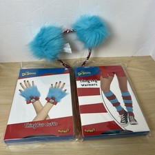 Dr. Seuss ADULT Thing Leg Warmers, Fur Cuffs, Headband ~ 3 Piece Set New