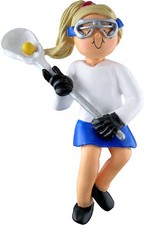 Lacrosse Female Blonde Personalized Christmas Tree Ornament