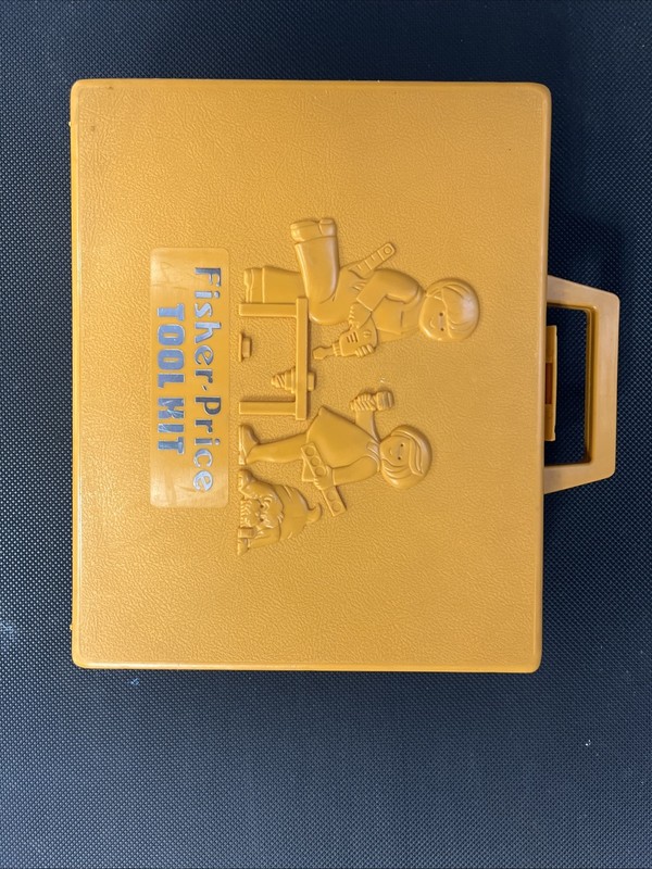 Vintage 1977 Fisher-Price Tool Kit 924 Blue Power Drill Yellow Case Kids Toy Set