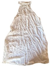 White Satin Lace Halter Chemise Sleeveless Gown Button Closure A5