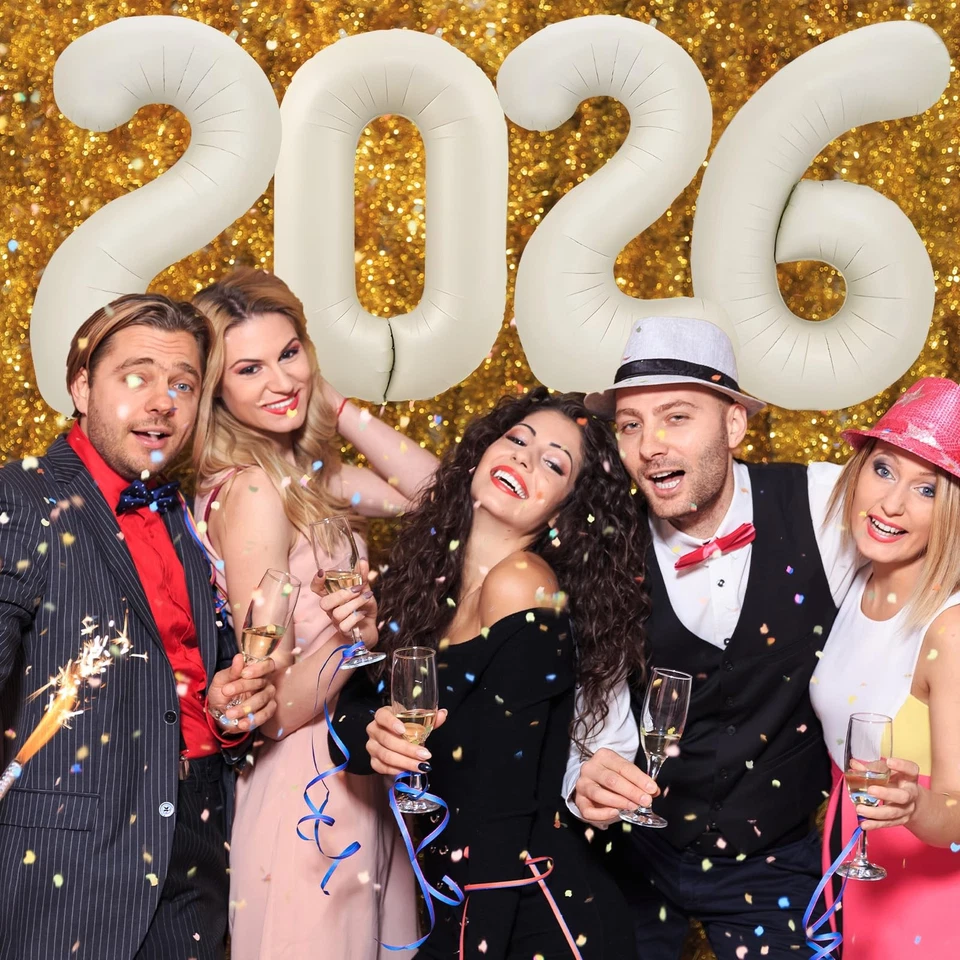 Globos número lámina blanco crema 32 pulgadas 2026, 2026 decoraciones de año nuevo para... Foto 3 de 4