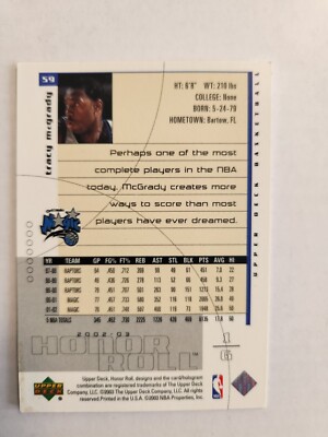 tracy mcgrady 2002/03 UD HONOR ROLL #59 MAGIC | eBay