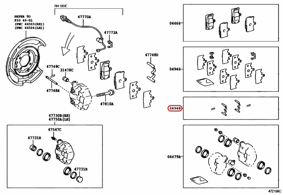 Kit de montaje de freno de disco trasero Toyota OEM 04948-50050 para Lexus LS430 Foto 3 de 4