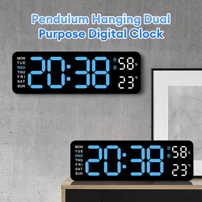 Large LED Digital Wall Clock Time Date Temperature Display Home Decor Bedroom US