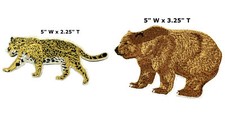 Jaguar  Grizzly Bear Patch Embroidered Iron-On Applique Animals Nature 2 Pcs