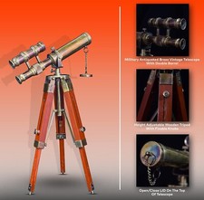 Antique Brass Telescope with Wooden Tripod Home/Office Decor Steampunk Gift Idea