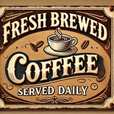 Fresh Brewed Coffee Served Here Coffee Shop Metal Reproduction Sign Tin