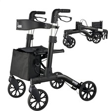 Andador Andador con Asiento y Respaldo Doble Plegable Aluminio 300lb Capacidad Negro