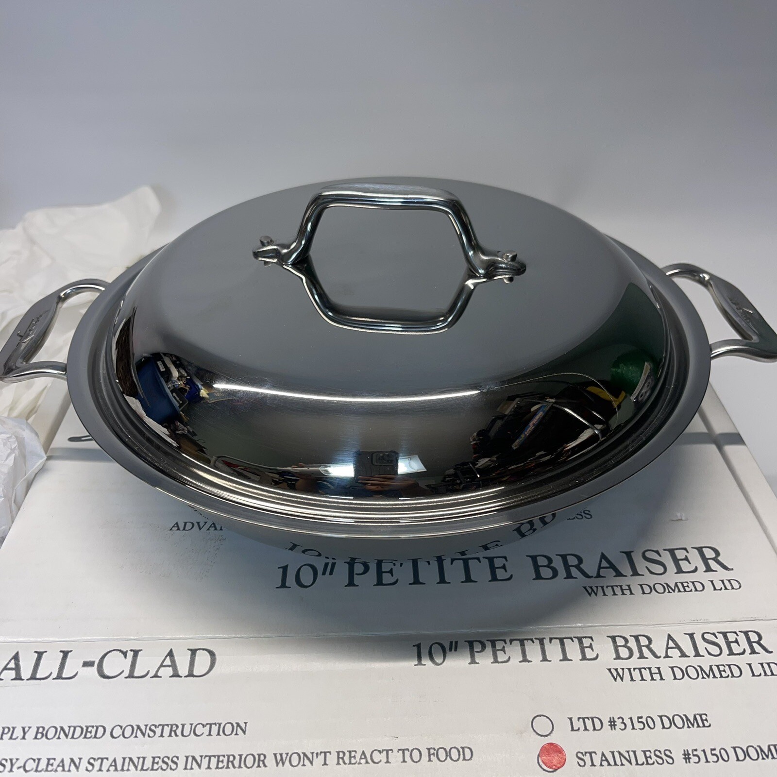 AllClad D3 Stainless 10" Braiser/Paella Pan with Domed Lid eBay