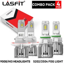 LASFIT H13/9008+5202/2504 LED Combo Headlight Hi-Lo Beam Fog Light Bulbs White