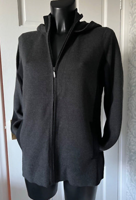 RACHEL ZOE Smart Cardigan mit Kapuze und Reißverschluss vorne schwarz dunkelgrau. Größe UK 12 Large