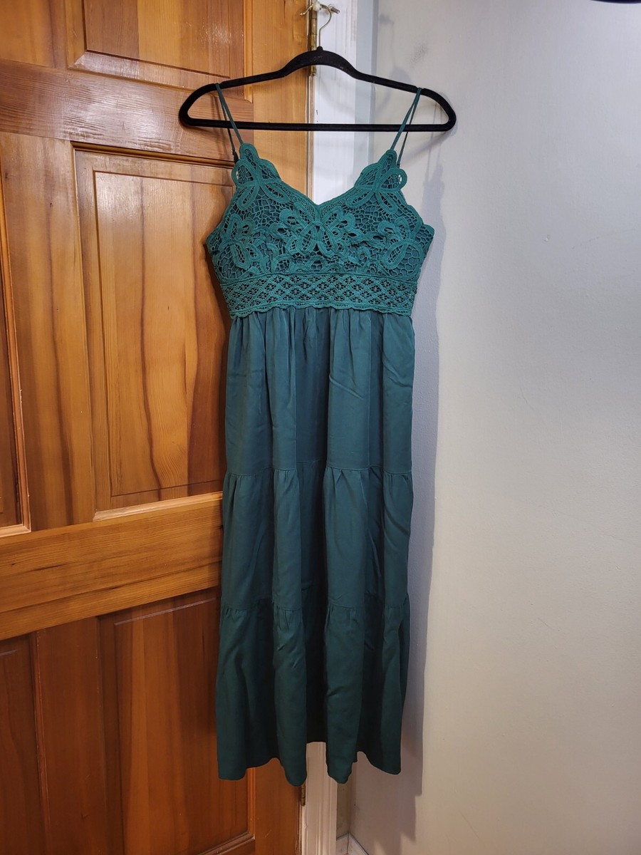 Women's Bohemian Crochet Bodice Tiered Midi Dress Green Sz L | eBay Women's Bohemian Crochet Bodice Tiered Midi Dress Green Sz L | eBay