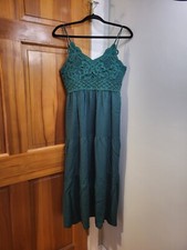 Women's Bohemian Crochet Bodice Tiered Midi Dress Green Sz L
