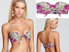 Mara Hoffman Feather Pink Strappy Tie Front Bandeau Swim Bikini Top L