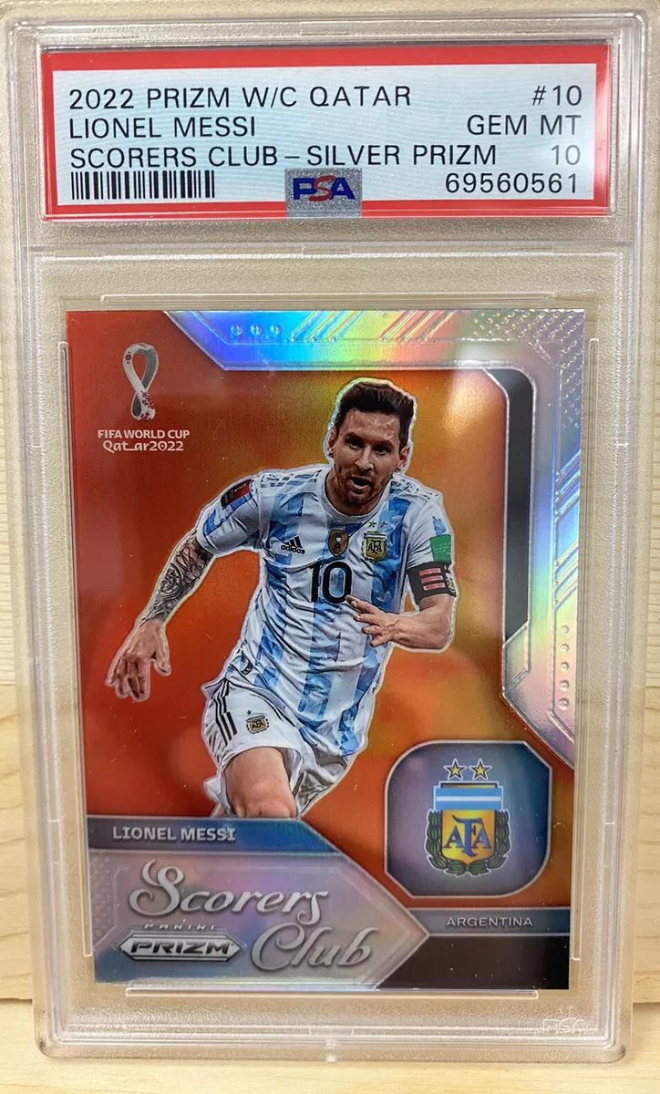 2022 Panini Prizm World Cup Qatar Silver Prizm Lionel Messi PSA 10