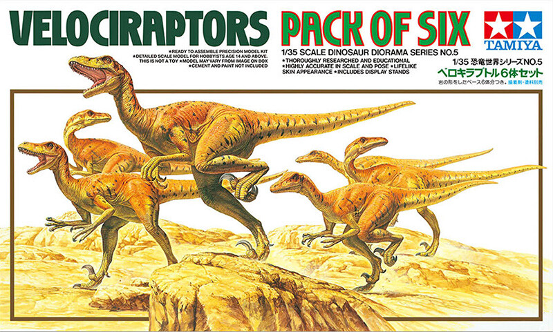 恐竜6点セット Velociraptors Dinosaur Pack of Six 1/35 Scale Model Kit by Tamiya