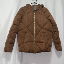 Maurices Quilted Puff Coat Brown Hooded Womens Size Small Euc E234