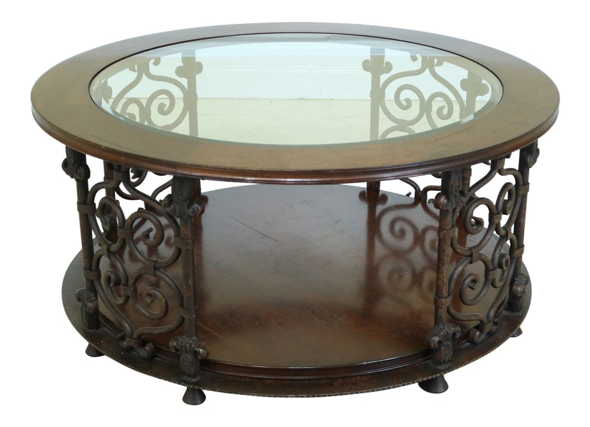 F49238EC SHERRILL Large Round Rustic Glass Top Coffee Table eBay