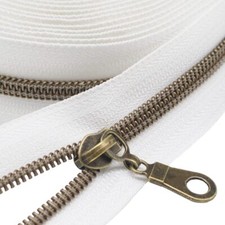 5 Antique Brass Metallic Nylon Coil Zippers by The Yard Bulk Coil Zipper Rol...