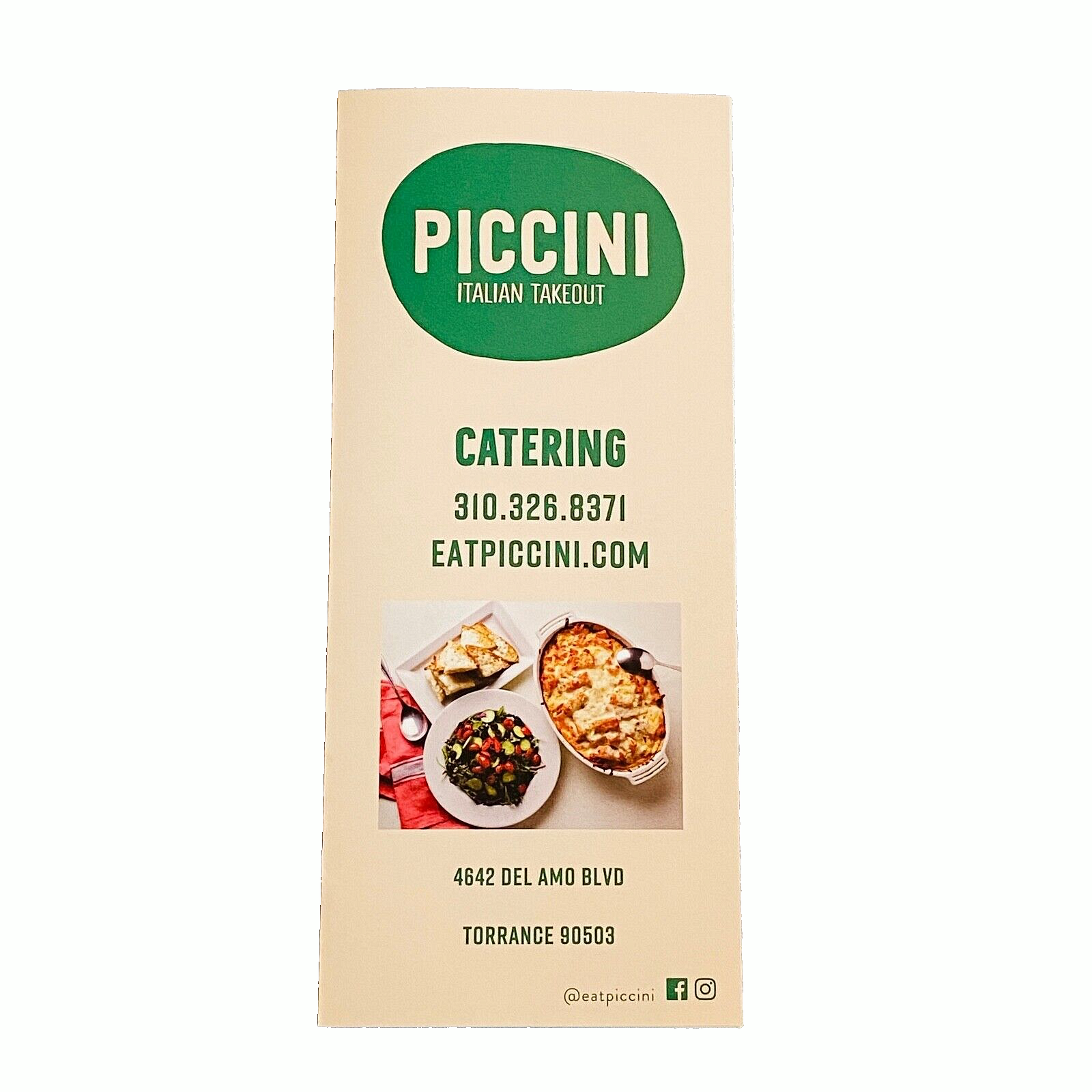 Italian Takeout Menu Paper Catering Pizza Pasta Piccini Torrance, Calif