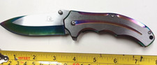 SPRING ASSISTED KNIFE 7.5 INCH OVERALL APPROX. 3.5 INCH BLADE SILVER RAINBOW