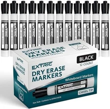 EXTRIC Dry Erase Markers, 12 Count Chisel Tip White Board Markers, Black Dry Era