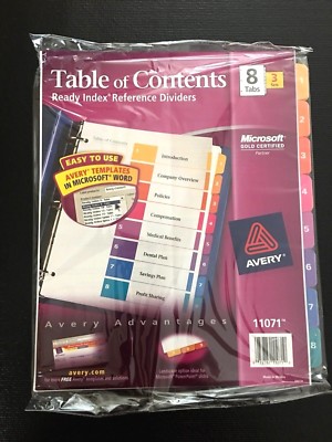 Avery Ready Index Table of Contents  Dividers,  8  Tab Set,  3 Sets 11071