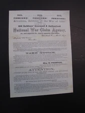 1874 Printed Broadsheet War of 1812 Veterans Soldiers Pensions Cleveland Ohio