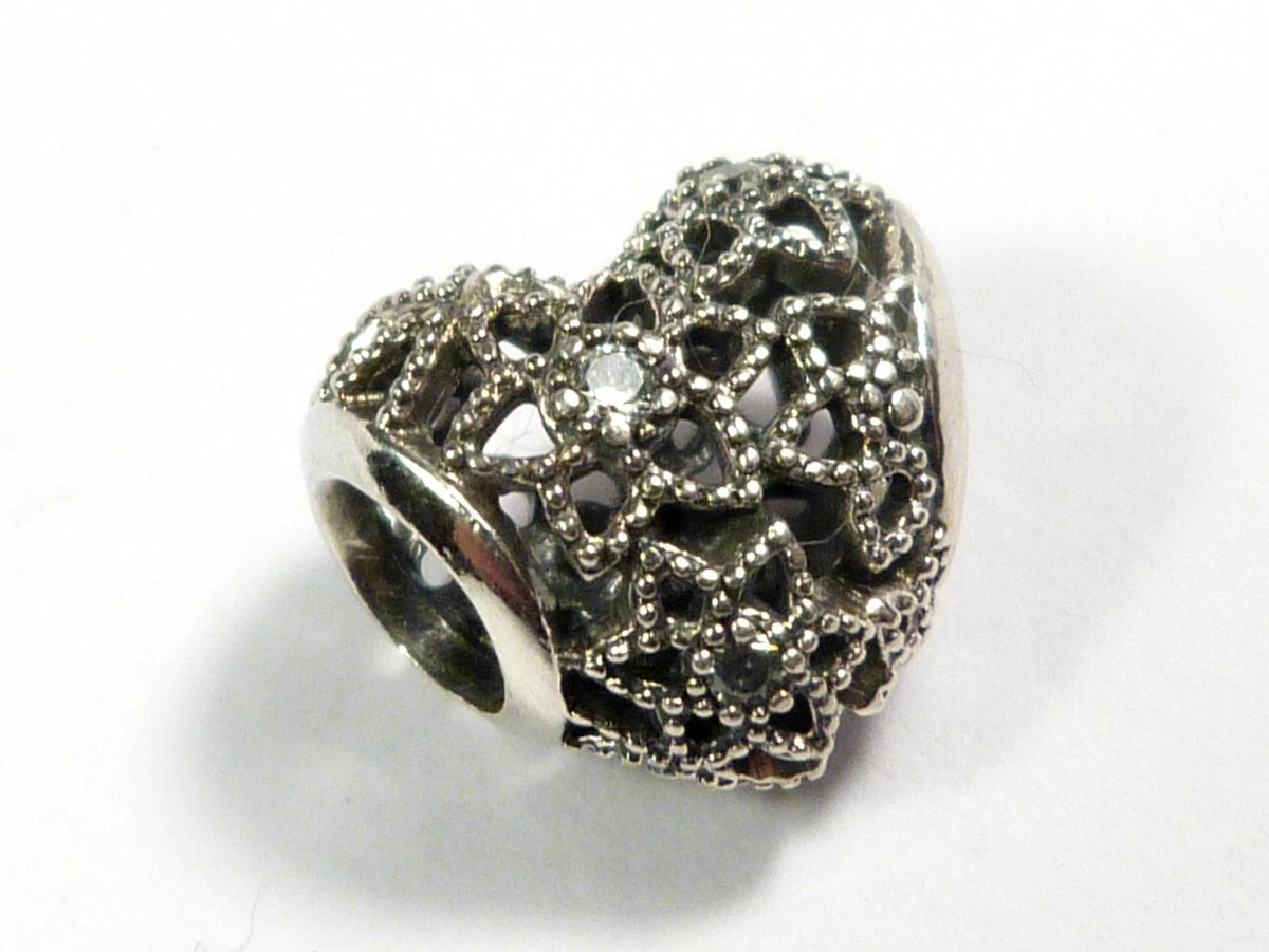 PANDORA CHARM S925 ALE SILVER OPENWORK BLOOMING FLOWER HEART BEAD 796264CZ