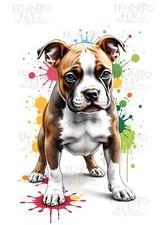 XL Bully Puppy with Colorful Splattered Paint, A4 Size Print, Free UK Postage