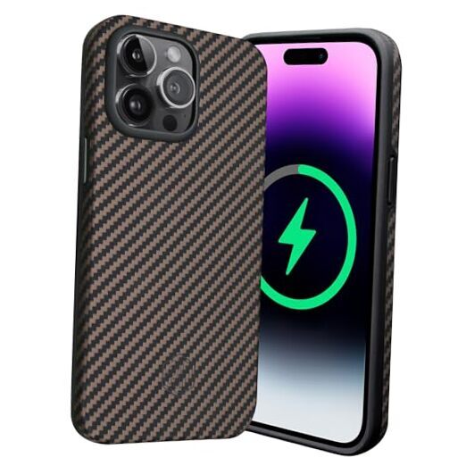 MagSafe Compatible iPhone 14 Pro Max Case - 1500D Twill Black-Brown Protective Cover